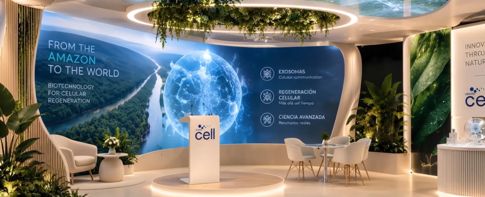 Propuesta visual de Grupo Cell con naturaleza y motivos celulares